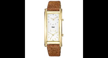 Q&Q horloge met bruin leren band QB61J111Y tweede tijdsaanduiding.