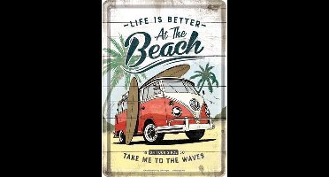 Wandbordje / Metal Card - Volkswagen Bulli At The Beach