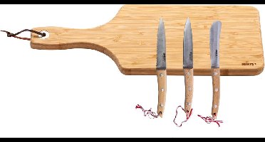 Homey's Charcuterie 4-delige Borrelset - 2 soorten Worstmessen - Smeermes - Bamboe Borrelplank - RVS/Beukenhout