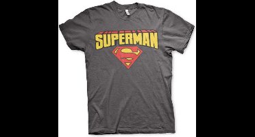 Superman Blockletter Logo Heren T-shirt - donkergrijs - L