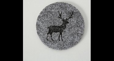 glasonderzetter rendier / hert grijs / zwart. Set van 6 stuks . 10cm