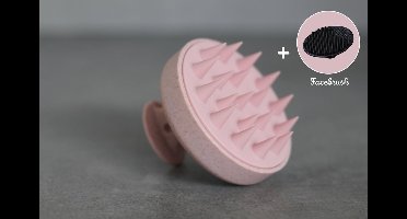 PROSIN® Scalp Massager – Siliconen Haarborstel - Massage Borstel – Massage Brush – Shampoo Borstel - Haarborstel - Anti Roos - Zacht roze - Plus Gezichtsborstel Zwart - (face brush/cleaner)