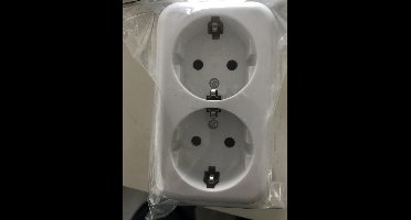 Benson Wandcontactdoos - 2-voudig - Randaarde - Opbouw - Wit - 250V - 16A