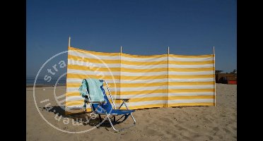 Strand Windscherm 4 meter dralon geel/wit met houten stokken