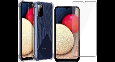 Hoesje geschikt voor Samsung Galaxy A02s - Anti Shock Proof Siliconen Back Cover Case Hoes Transparant - Tempered Glass Screenprotector