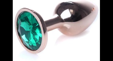 Power Escorts - Unieke Rose Goud kleurige Plug - Anaal Plug - Buttplug Green stone - Anal Plug met groene steen - ideale formaat - 7 CM en lekkere Dia 2,7 cm - met makkelijke bewaar zak