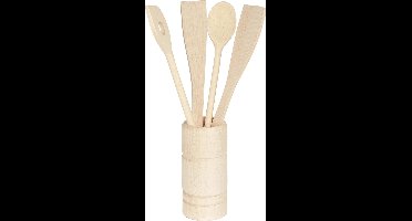 Kitchen Tools Houder voor Kookhulpen met 4 Accessoires in duurzaam Beukenhout