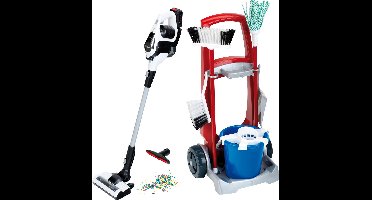 Klein Toys Bosch Unlimited reinigingswagen - emmer, vloerwisser, bezem, stoffer en blik - incl. kinderstofzuiger met kruimeldief, zuig- en geluidseffecten - rood zwart wit