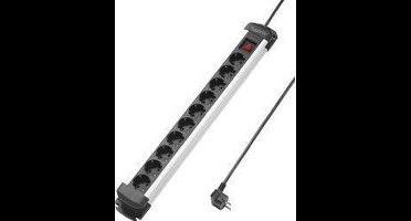 Sygonix SY-4538266 Stekkerdoos met schakelaar 10-voudig Zwart, Zilver Randaarde stekker 1 stuk(s)