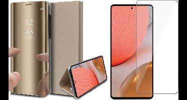 Hoesje geschikt voor Samsung Galaxy A72 - Spiegel Book Case - Goud - Met Screenprotector