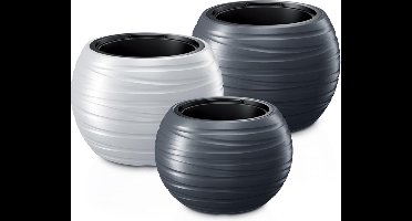 Maze bloempot plantenbak 2in1 incl. Sierpot weerbestendig voor binnen en buiten - Antraciet