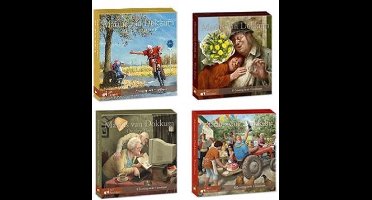 Marius van Dokkum. Set van 4 kaartenmapjes met dubbele wenskaarten Still going strong - Tuinfeest - True love - Quality time ( totaal 32 kaarten)