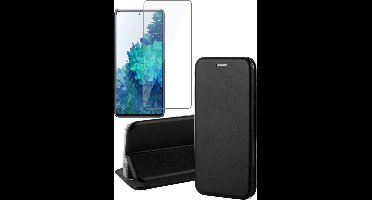 Hoesje geschikt voor Samsung Galaxy S20 FE - Screen Protector GlassGuard - Book Case Kunstleer ThinShield Zwart & Screenprotector