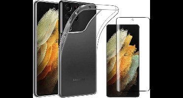 Hoesje geschikt voor Samsung Galaxy S21 Ultra - Screen Protector GlassGuard - Back Cover Case ShockGuard Transparant & Screenprotector