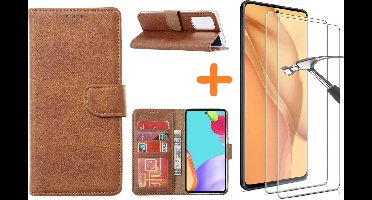 Hoesje Geschikt Voor Samsung Galaxy A52 hoesje bookcase Bruin - Hoesje Geschikt Voor Samsung Galaxy A52 5G hoesje wallet cover met Pasjeshouder - 2x Hoesje Geschikt Voor Samsung Galaxy A52 screenprotector
