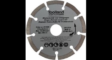 Toolland Diamantschijf, 115 mm, gesegmenteerd, droog snijden, 13300 tpm, 80 m/s, voor graniet, steen, baksteen, marmer, set van 2 stuks