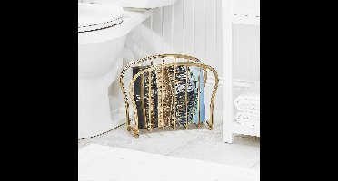 Decoratieve krantenhouder voor tijdschriften, boeken of tablets, vrijstaande tijdschriftenverzamelaar voor woonkamer of badkamer, elegante krantenmand van metaaldraad, messingkleuren