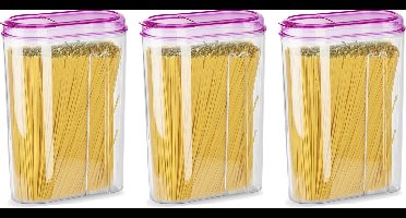 Plasticforte Voedselcontainer strooibus - 3x - roze - 1500 ml - kunststof - voorraadpotten