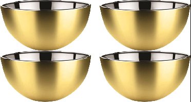 Svenska Living - 4x - Kommetjes/schaaltjes - mat goud - RVS - D13 x 7 cm - serveerschalen