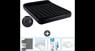Intex Luchtbed - 2-Persoons - 152 x 203 x 25 cm - Blauw - Inclusief pomp - Hoeslaken - Kussen - Reparatieset en Kussenbeschermer
