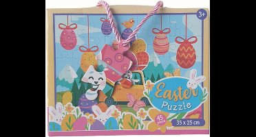 Easter Puzzle - 45 stukjes - Paas Puzzel - Kinderen - Legpuzzel Paashaas in Auto - Educatief