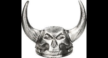 Atosa Carnaval verkleed Viking helm - grijs - met hoorns - plastic - heren - krijgers en ridders