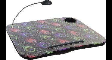 Schootkussen/laptray met LED verlichting - 48 x 38 cm - gekleurde pauwenveren print - schoot tafeltje