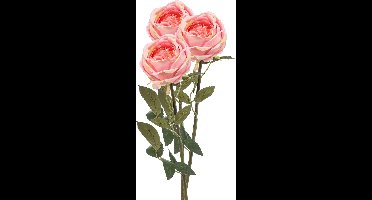 Emerald Kunstbloem roos Joelle - 3x - roze - 65 cm - decoratie bloemen