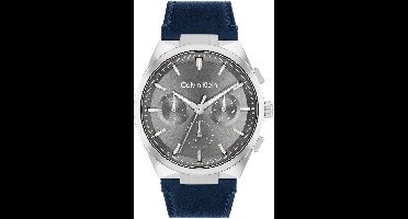Calvin Klein CK25200444 DISTINGUISH Heren Horloge - Mineraalglas - Staal/Leer - Blauw/Zilverkleurig - 44 mm breed - Quartz - Gesp - 3 ATM (spatwater)