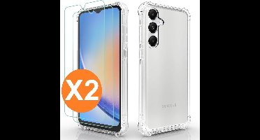 Hoesje Geschikt voor Samsung Galaxy A35 hoesje transparant Anti Shock silicone hoesje met 2 Pack Screenprotector tempered glass