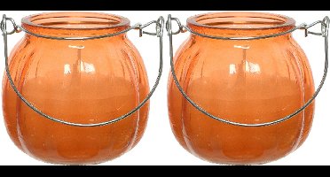 Decoris citronella kaarsen - 2x - in gekleurd glas - 15 branduren - 8 cm - oranje
