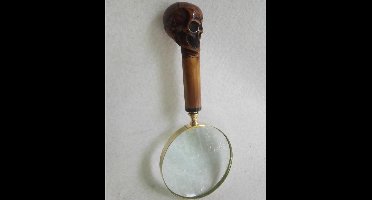 Vergrootglas - doodshoofd - messing - rand - polystone - schedel