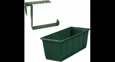 Kunststof plantenbak donkergroen rechthoekig 60 cm met 2 verstelbare railing beugels