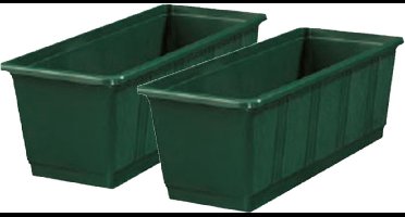Geli Plantenbak kunststof - Set van 2x stuks - groen - rechthoekig - 40 x 18 x 15 cm - balkonbak/bloembak