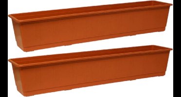 Geli Plantenbak - Set van 2x stuks - terracotta - rechthoekig - kunststof - 80 x 17,5 cm - Bloembakken/plantenbakken voor binnen/buiten