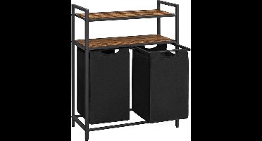 Wasmand - wasmand met 2 uittrekbare en afneembare zakken - 2 planken - 46L capaciteit per zak - voor wasruimte - Vintage bruinzwart