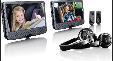 Lenco DVP-1046BK Draagbare DVD Speler - Twee 10" schermen - 2x Hoofdtelefoons en 2x Montagebeugels - Zwart
