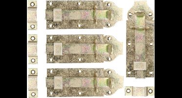 Deltafix schuifslot/hangslotschuif - 4x - 16 x 4.5cm - geel verzinkt staal - deur - schutting - hek