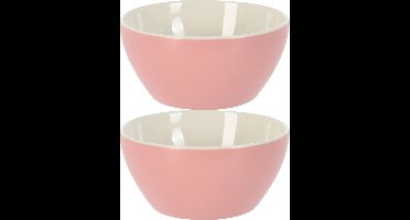 Excellent Houseware Soepkommen/schaaltjes - 2x - Acapulco - porselein - D14 x H6.5 cm - lichtroze