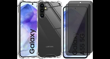 Hoesje geschikt voor Samsung Galaxy A55 - 2x Privacy Screenprotector Volledig Dekkend Glas - Shockproof Transparant
