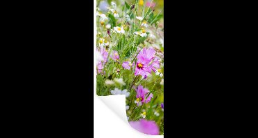 Muurstickers - Sticker Folie - Bloemen - Natuur - Groen - Gras - Paars - Wit - 20x40 cm - Plakfolie - Muurstickers Kinderkamer - Zelfklevend Behang - Zelfklevend behangpapier - Stickerfolie