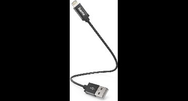 Hama USB-A naar Lightning Kabel - Oplaadkabel geschikt voor iPhone / iPad - MFI gecertificeerd - Nylon materiaal - 2,4A USB2.0 - 480Mbps - 20cm - Zwart