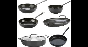 Greenpan Craft Aluminium Pannenset - PFAS-vrij - Zwart - Inductie- en Vaatwassergeschikt - Ovenbestendig tot 220° - Gehard Aluminium - RVS Handgrepen - Groter bakoppervlak