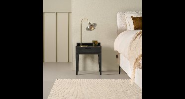 Nachtkastje Hoeven - Mangohout - Zwart - 45x60x35 cm (BxHxD) - Met lade