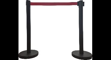 2 zwarte afzetpalen met uittrekbaar rood lint - Totaal 4 meter lint - verzwaarde paal - Mexxo