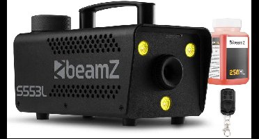 Rookmachine met LED’s - BeamZ S553L - Set met 250ml vloeistof - Voor Halloween - 3 RGB LED’s - 550W