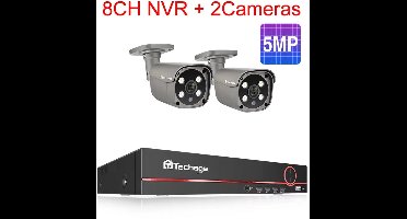 8-kanaals CCTV-systeem – Beveiligingscamera – IP-camera – Video Bewaking – Surveillance Camera – 5MP Full HD – AI Bewegingsdetectie Met Tweeweg Audio – 3TB HDD - 2 Stuks