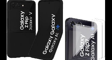 Hoesje geschikt voor Samsung Galaxy Z Flip 7 - 2x Screenprotector Glas - Mat Back Case Zwart