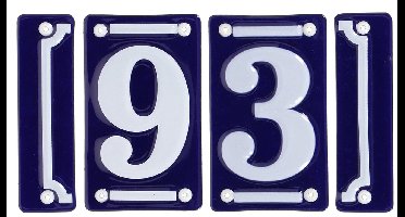 Best for Boots huisnummer 93 met sierrand - Oudhollands - emaille - blauw/wit