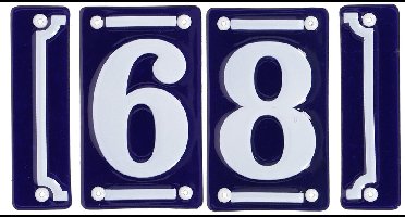 Best for Boots huisnummer 68 met sierrand - Oudhollands - emaille - blauw/wit